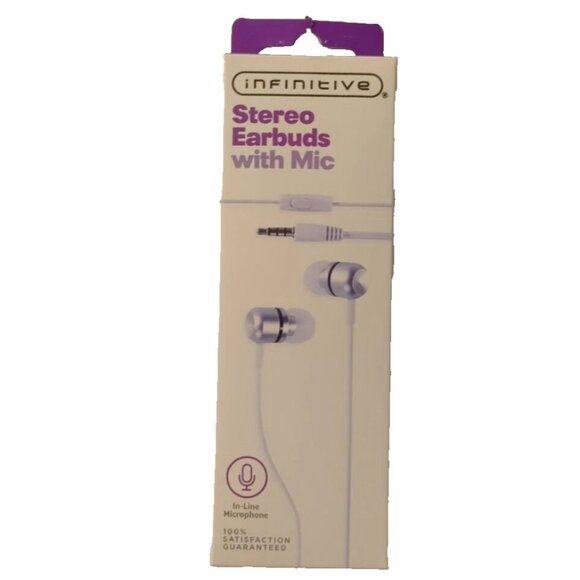 INFINITIVE Stereo Earbuds With In-Line Microphone Compatible w/ 3.5mm aux jacks - Picture 2 of 10